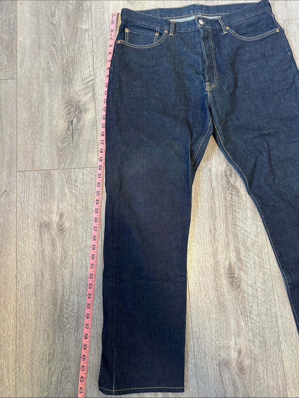 Buck Mason Ford Standard Double Dipped Dark Blue Men’s Straight Jeans - Picture 4 of 5